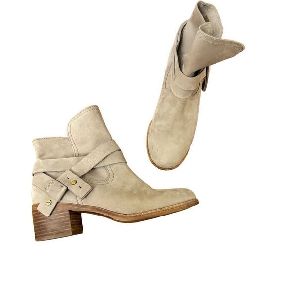 UGG Elora Sahara Nubuck Leather Ankle Boots Taupe Beige Tan Pull On Size 7 - Picture 3 of 8